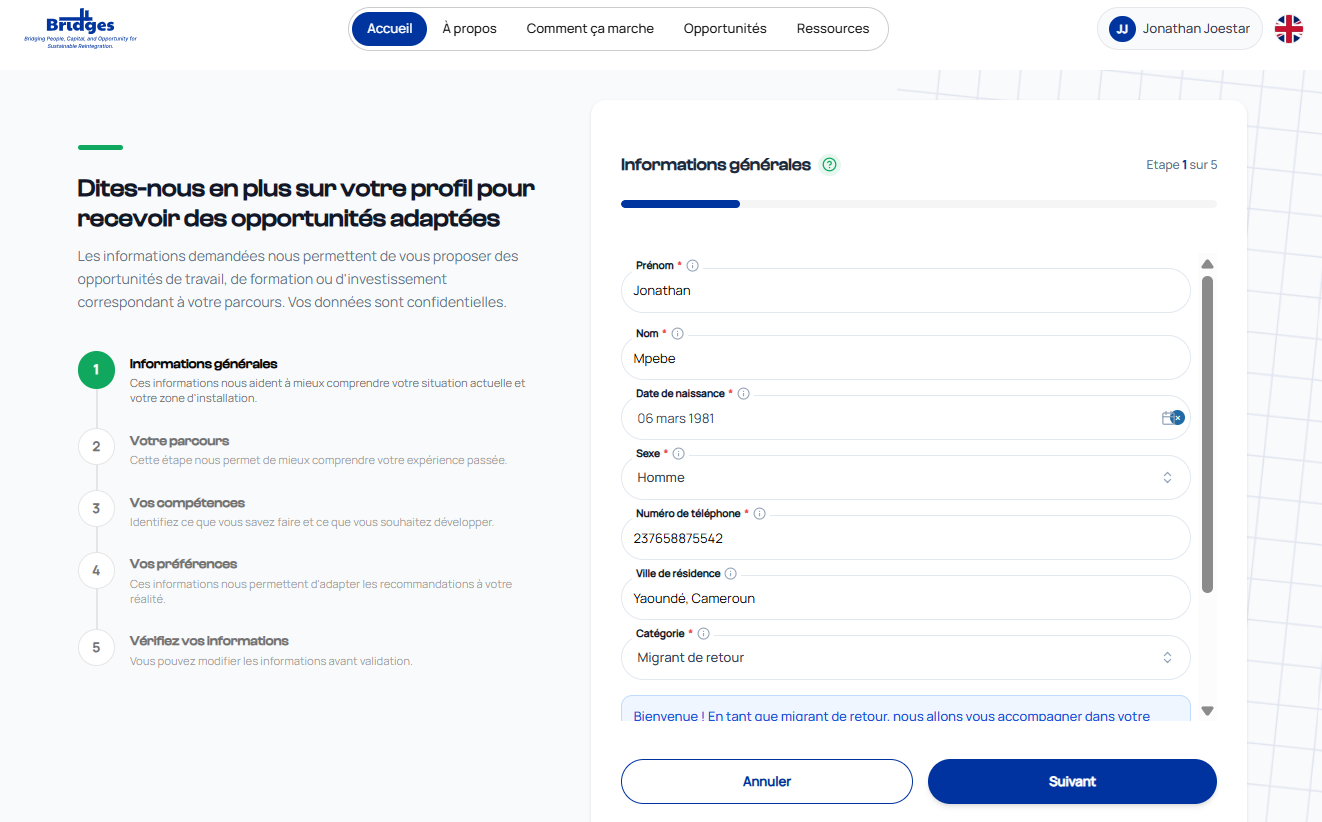 Étape 1 : Informations générales