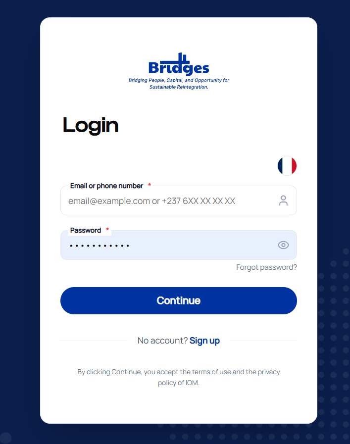 Page de connexion Bridges